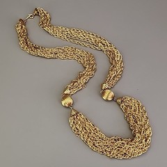 Vintage Rope Chain Necklace Layered Ribbed Station Bead Gold Tone 24″