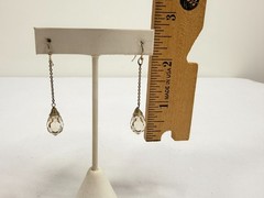 Vintage Earrings Drop Dangle Silver Tone faceted Crystal Briolette Stones Long