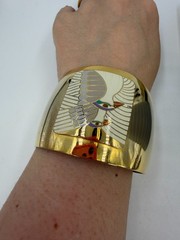 Vintage Bracelet Laurel Burch Cuff White Birds 6.5 inches Goldtone Signed