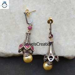 Genuine Ruby Gemstone Earring Pave Diamond 925 Sterling Silver Jewelry For Gift