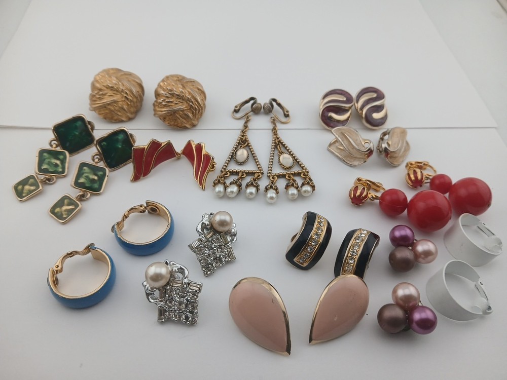 Vintage LOT of 13 assorted styles and materials clip-on earring pairs