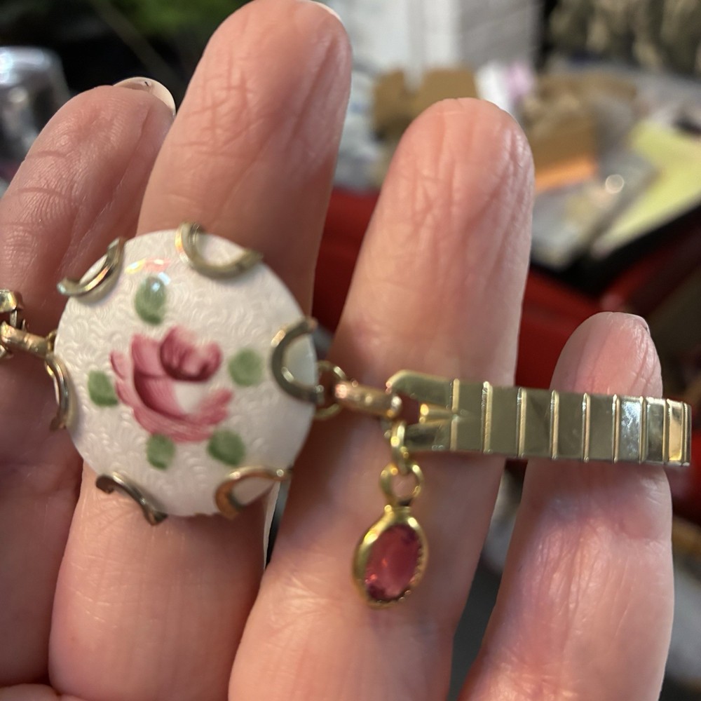 Vintage 10k Yellow Gold Filled Expansion Band Bracelet, Vintage Guilloche Rose