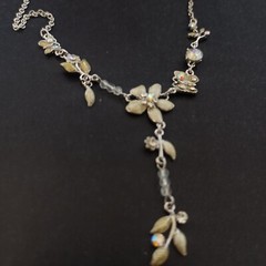 Vintage Gold Orange Necklace Victorian Chandelier Signed VCLM Crystals Cocktail