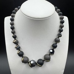 Premier Designs Black Glass & Gray Acrylic Beaded Multi Strand Necklace