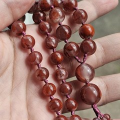 Vintage Natural Iron Included Chalcedony/ Plume Agate Bead Necklace Hand Knotted