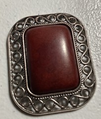 Vintage Jewelry Craft Silver Tone Infinity Pattern Wrapped Around Brown Stone 2”