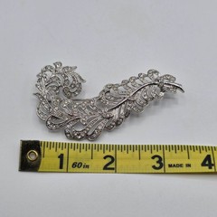 Vintage Feather Brooch Rhinestone Silver Tone Art Deco Style Pin Jewelry Stement