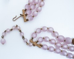 1950s Lucite Necklace Lavender Pink Moonglow Glitter Gold Filigree Beads Grandma