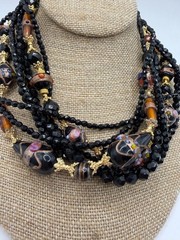 Vintage Les Bernard Multi Strand Necklace & Clip Earrings Set Gold Tone
