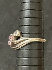 Vintage 925 Sterling Silver Oval Pink Cubic Zirconia Wide Swirl Setting Size 7