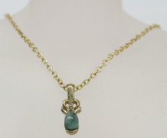 Faux Jade Green Oval Cabochon Gold Tone Pendant Chain Necklace Rhinestone Accent