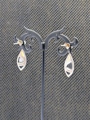 Vtg Sterling Silver Onyx Rainbow & White MOP Marquise Shape Dangle 925 Earrings