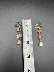 Boho Peach Mother of Pearl Shell Necklace Earring Set Multi Strand Layers Beachy