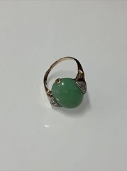 Beautiful Vintage 14K Yellow Gold & Platinum Jade Diamond Ring sz 5.25 Read!