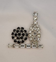 VTG Signed B David Brooch – Bowling Ball & Pin – Black/Clear Crystal Stones