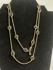 Vtg Monet Very Long Flapper Necklace 53” Varied Stone Shapes, Red Faceted