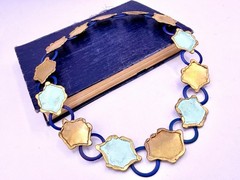 Vintage Artisan Brass Blue Green OOAK Collar Necklace Brutalist 16” DbG A