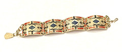 WEST GERMANY RED WHITE BLUE ENAMEL SILVER PANEL LINK 8″ BRACELET VINTAGE EUC