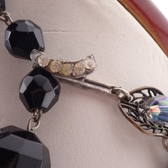 VTG Black Smoky Gray Crystal 2 Strand 20″ Filigree Clasp Silver Tone Necklace