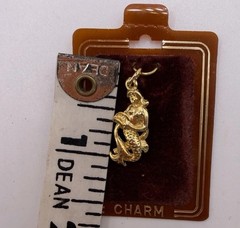 Vintage MERMAID Gold Tone Metal Pendant Charm STILL ON CARD New Old Stock NOS