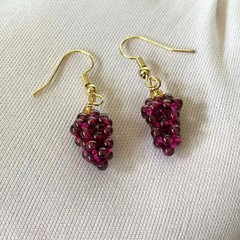 Natural Garnet ‘Grape’ Earrings Drop Dangle Gold-tone