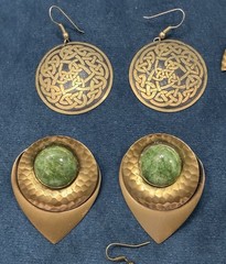 Vintage Brass Tone Statement Earrings Jewelry Lot 5 PR Pierced Black Green LG