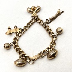 Vintage Charm Bracelet Gold Tone Curb Link Sports Theme Fits 6.25″ Wrist