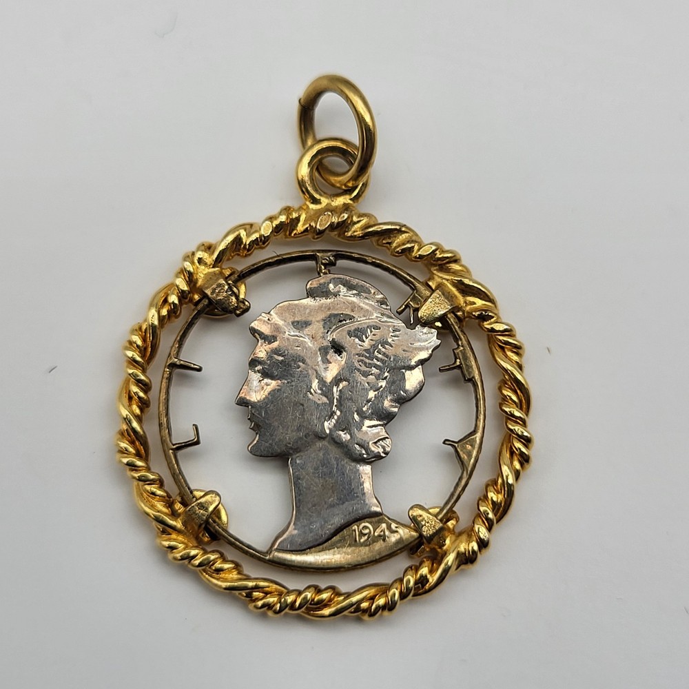 1940’s Mercury Silver Dime Cut-Out Pendant Vintage Goddess Toga