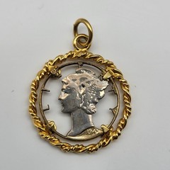 1940’s Mercury Silver Dime Cut-Out Pendant Vintage Goddess Toga