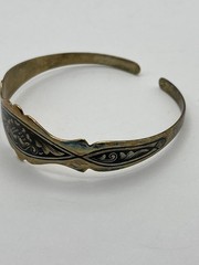 Vintage Sterling Silver 925 Niello Cuff Bracelet Signed Tarnished Gold Tone