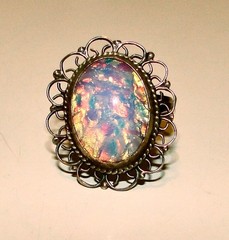 Vintage Sterling Silver Mexican Fire Opal Glass DRAGON’s BREATH RING Sz 7.25