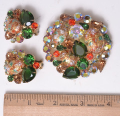 D & E Juliana Demi Parure Set Easter Egg Rhinetone Brooch & Clip On Earrings VTG