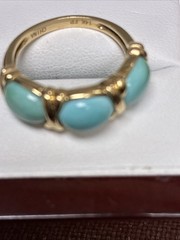 14k Yellow Gold 3 Stone Turquoise Band Ring Sz 6 Weighs 3.3 Grams