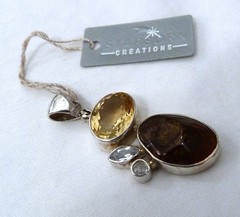 STARBORN CREATIONS STERLING SILVER CHAMPAGNE TOPAZ FIRE AGATE PENDANT NEW W/TAG