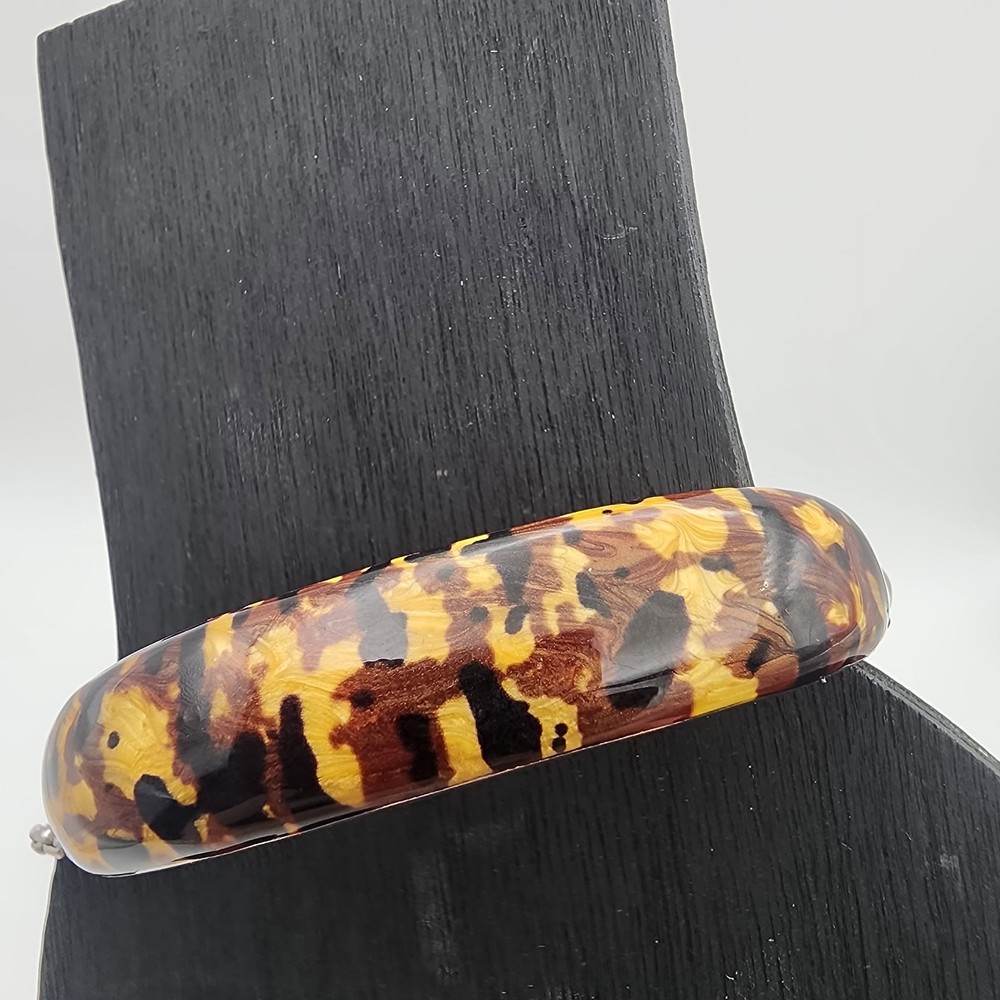 VTG Helen Andrews HAN 925 Italy Resin Bar Bracelet 6.5in Brown Leopard GUC