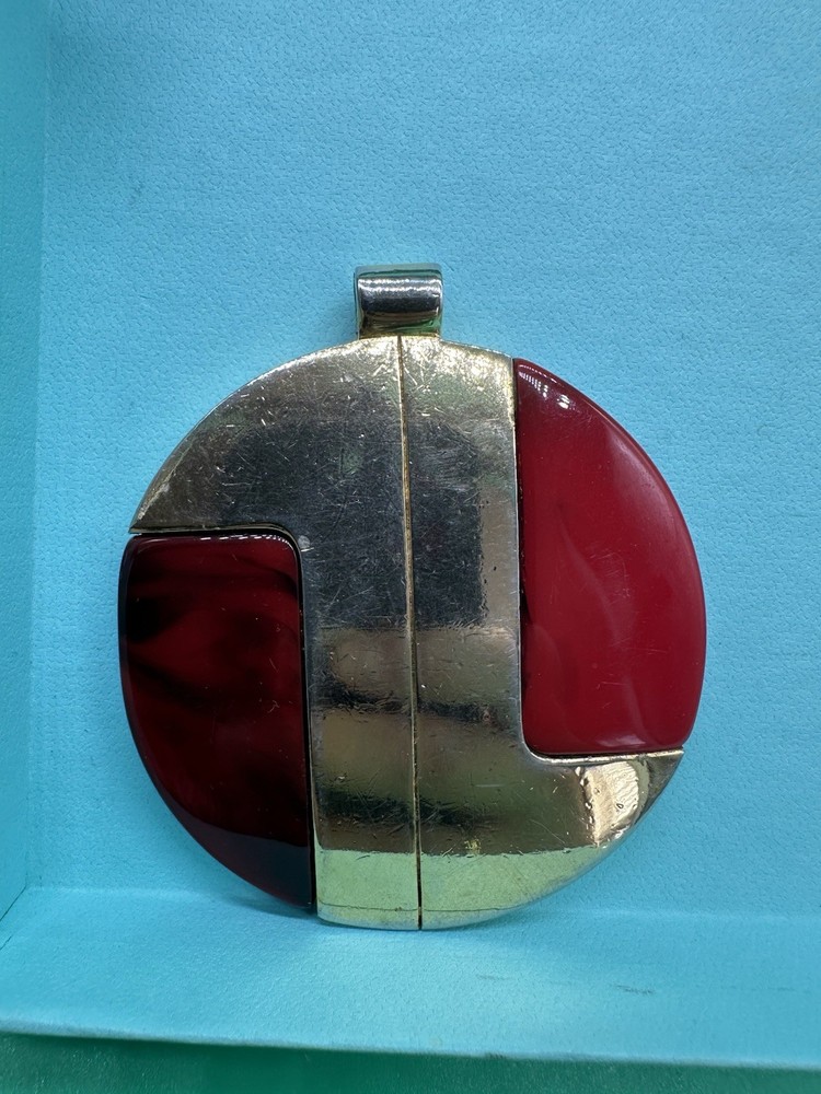 Vintage 1960s-1970s LANVIN PARIS 2-tone Black-Red Lucite MODERNIST PENDANT Only