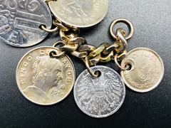 Vintage 15 RARE 1950’s Coin Charm Bracelet South Africa, India, Osterreich, Mex