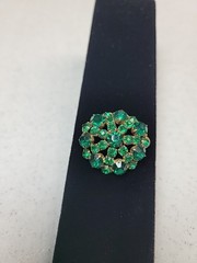 Vintage Gold Tone Green Emerald Faceted Glass Cluster Brooch Pin 1.5 Inches