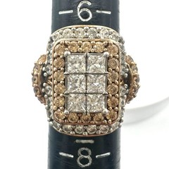 SJ 925 sterling silver gold vermeil clear champagne CZ cocktail ring size 7