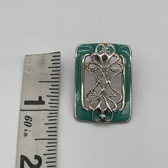 Vintage Style SilverTone Rectangular Earrings With Teal Border & Filigree Center