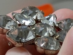 Fabulous Vintage Clear Glass Unique Brooch 9 Foilback Cabachons 1.5in