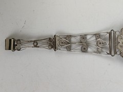 Vintage 800 Silver Filigree Shiva Eye Shell Bracelet