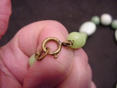 Art Deco Czechoslovakia Necklace Peking Glass Faux Jade & Jadeite Beads Vintage