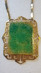 Vintage HUGE Vendome Faux Jade Asian inspired Pendant Necklace ~East Collection