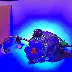 Goldtone Metal Enamel Rhinestone Lady Bug Flower Parasol Umbrella Pin Brooch