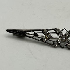 Vintage European Silver Tone Brooch Trombone Clasp Brilliant Rhinestone Deco 3”