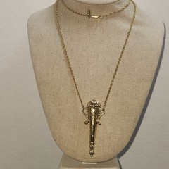 1928 Gold Tone Perfume Needle case Necklace Ornate Engraved Amphora Pendant 30in