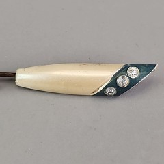 Vintage Celluloid Jabot Brooch Rhinestones Stick Pin 4.25″