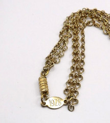 Vintage 1928 Porcelain Floral Photo Locket Pendant Goldtone 3 Strand Chain 35″