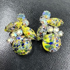 Juliana D&E Millefiori Harlequin AB Rhinestone Earring Set 2689 Brooch 3148 RARE